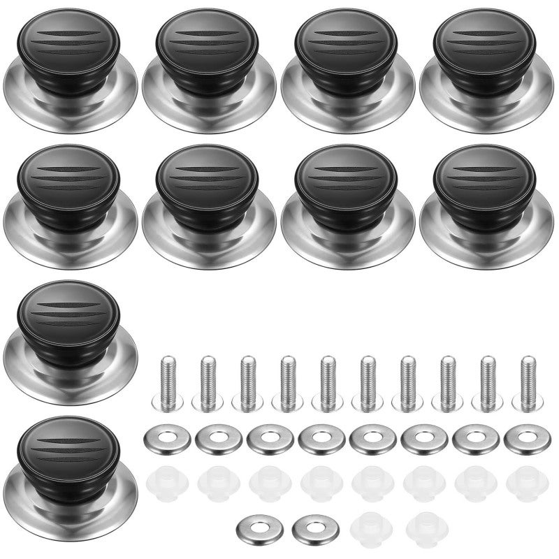 مقابض أغطية قدور بديلة 5.8 × 5.5 × 2.5 سم أسود مقاوم للتآكل - مقابض مريحة من البلاستيك PP والفولاذ المقاوم للصدأ متعددة الاستخدامات لأواني الطهي المنزلية - Image 1