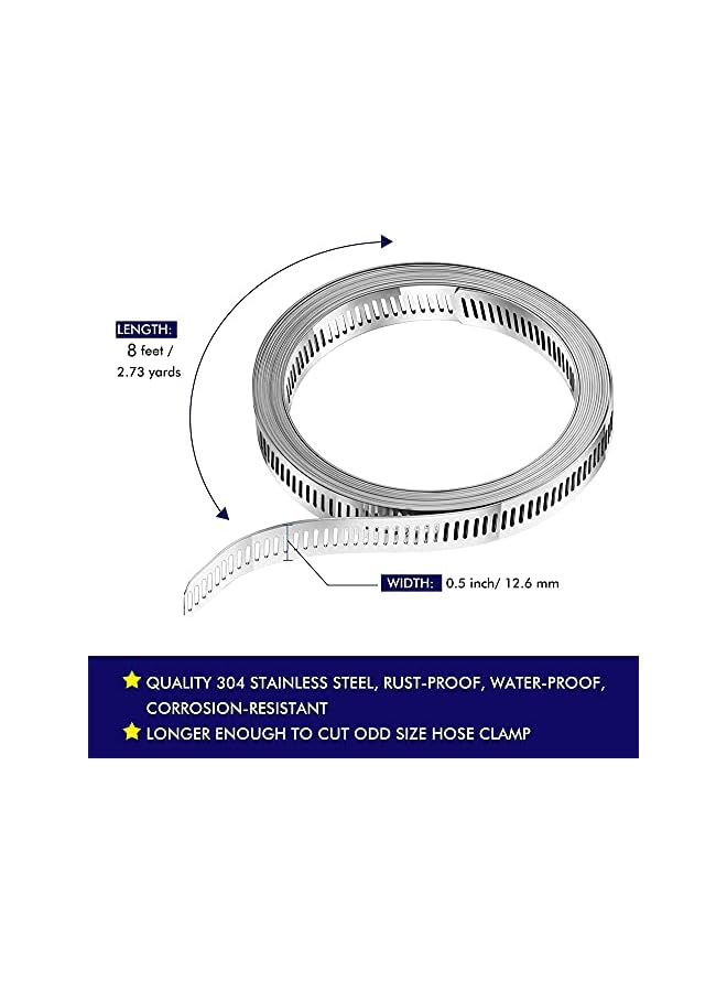 promass 8 Feet Hoses Clamps, Fasteners, Clamps Worm, Worm Clamps Stainless Steel, Large Hose Clamp Worm Drive Hose Clamps Adjustable Pipe Hose Clamp for Intercooler, Pipe, Tube and Fuel Line - Image 2