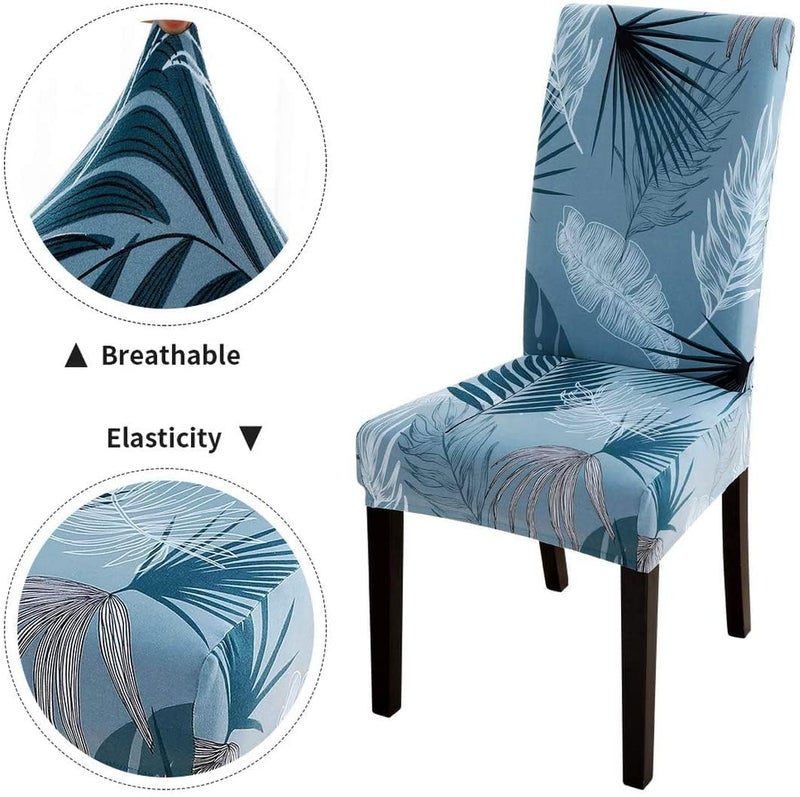 Styleys Stretchable Polyester Dining Slipcovers Washable Elastic Seat Case Protector Chair Covers for Home, Kitchen, Party, Restaurant (SLMC128 White/Green Fern, L) - Set of 6 - Image 4