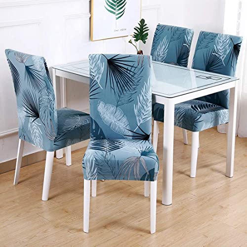 Styleys Stretchable Polyester Dining Slipcovers Washable Elastic Seat Case Protector Chair Covers for Home, Kitchen, Party, Restaurant (SLMC128 White/Green Fern, L) - Set of 6 - Image 2