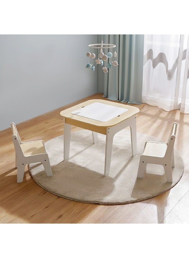DANUBE HOME Kinder 1+2 Kids Table With Storage and Chair Set | Arts And Crafts Desk | Modern Wooden Kids Table Set For Nursery Room L60xW60xH49.5cm - White & Oak - Image 1