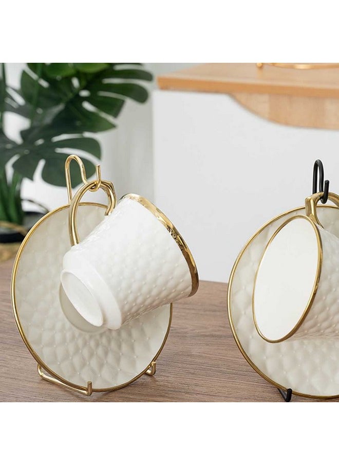 Teensery 2 Pcs Tea Cup and Saucer Stand Metal Teacup Display Easel Holder Desktop Coffee Mug Organizer Plate Storage Rack, Gold  - Image 2
