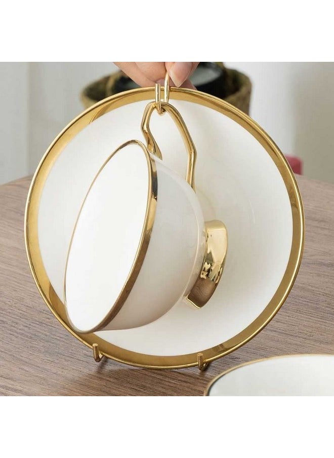 Teensery 2 Pcs Tea Cup and Saucer Stand Metal Teacup Display Easel Holder Desktop Coffee Mug Organizer Plate Storage Rack, Gold  - Image 3