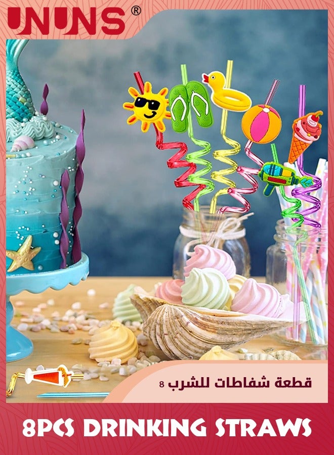 UNUNS 8 قطع من شفاطات الشرب على الشاطئ، لوازم حفلات أعياد الميلاد الصيفية لحفلات أعياد الميلاد والشاطئ - Image 2