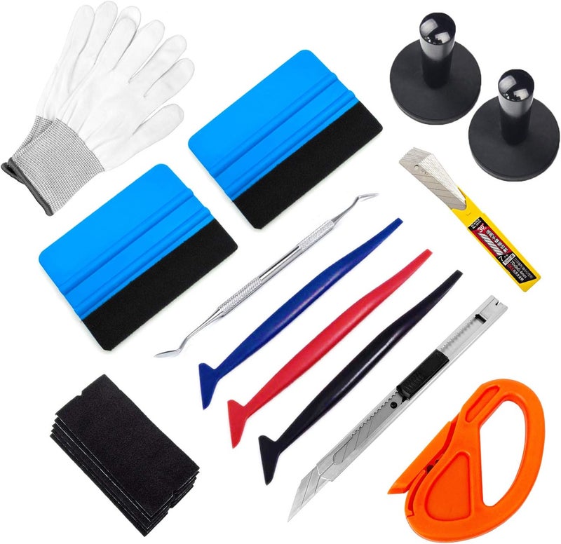 CARTINTS Complete Vinyl Wrap Application Tools Kit Auto Window Tint Film Tool Kit Include Felt Squeegee, Fabric Felts, Micro Squeegee, Vinyl Magnet Holders, Working Gloves, Vinyl Knife, Utility Knife Blades Global upgraded economical craftsmanship - Image 1