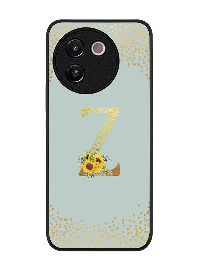 Stylizedd Rugged Black edge case for Vivo V30e, Slim fit Case Flexible Cover - Custom Monogram Initial Letter Floral Pattern Alphabet - Z (Light Grey ) - Image 1
