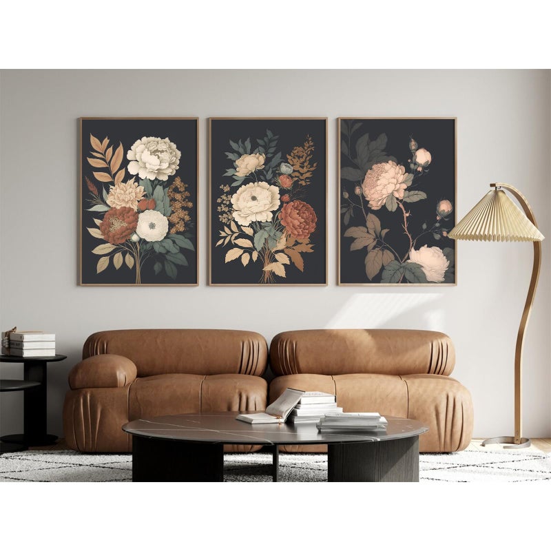 Pennclys Vintage Flower Wall Art Dark Floral Canvas Wall Art Botanical Farmhouse Prints Black Flower Pictures Wall Decor Moody Floral Artwork Painting for Living Room Bedroom 12x16x3 Inch Unframed - Image 3