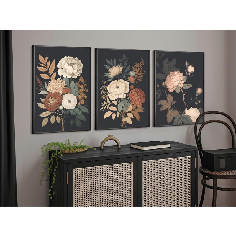 Pennclys Vintage Flower Wall Art Dark Floral Canvas Wall Art Botanical Farmhouse Prints Black Flower Pictures Wall Decor Moody Floral Artwork Painting for Living Room Bedroom 12x16x3 Inch Unframed - Image 5