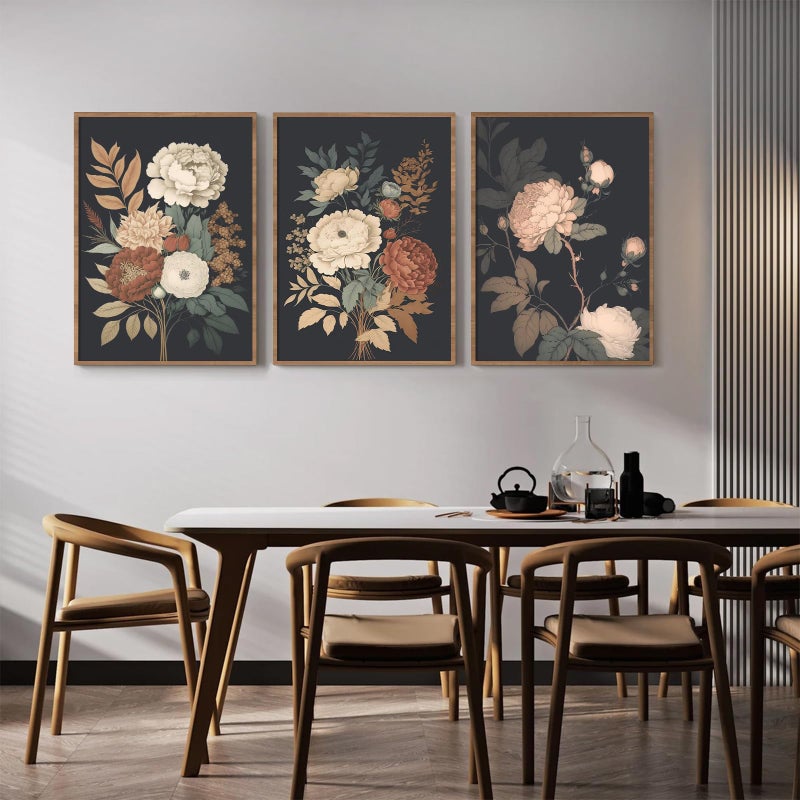 Pennclys Vintage Flower Wall Art Dark Floral Canvas Wall Art Botanical Farmhouse Prints Black Flower Pictures Wall Decor Moody Floral Artwork Painting for Living Room Bedroom 12x16x3 Inch Unframed - Image 4