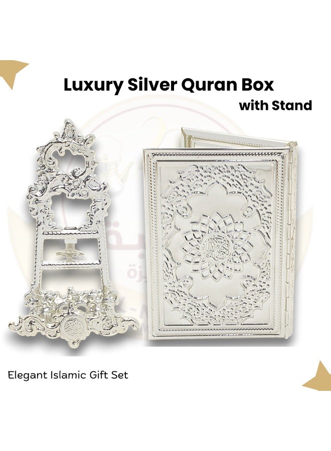 Aluminium Quran Box with Stand – Premium Book Display Stand & Quran Holder – Decorative Book Holder Stand, Gift Box & Quran Storage Case – Perfect Islamic Book Stand for Special Occasions - Image 1