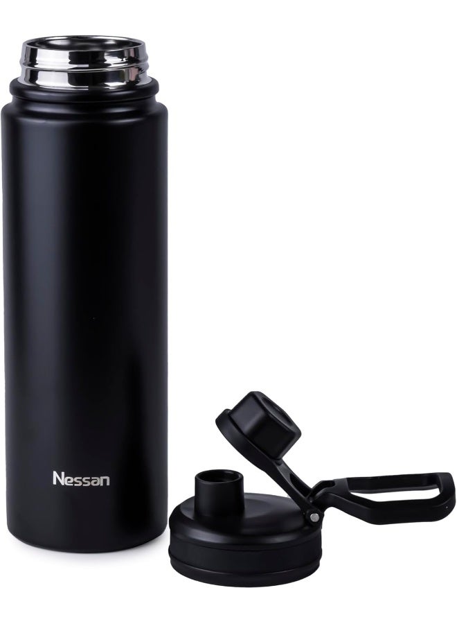 Nessan 720Ml Travel Flask – Double Wall Insulated Stainless Steel Vacuum Bottle For Hot And Cold Beverages - Black - Image 4
