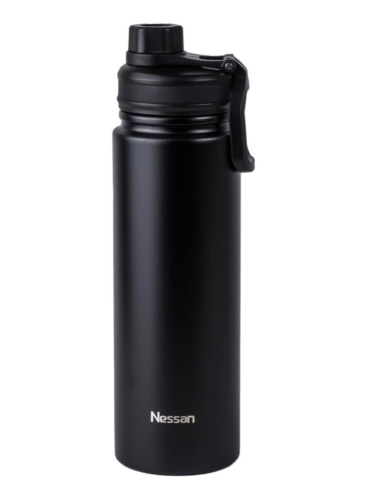 Nessan 720Ml Travel Flask – Double Wall Insulated Stainless Steel Vacuum Bottle For Hot And Cold Beverages - Black - Image 1