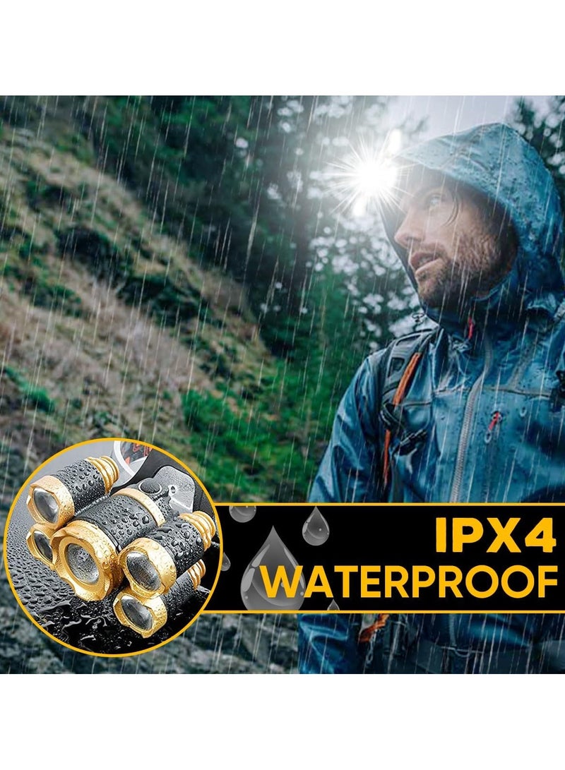 AROAQ مصباح رأس قابل لإعادة الشحن عبر USB 12000 لومن LED فائق السطوع، مصباح رأس مقاوم للماء بأربعة أوضاع، أفضل مصابيح رأس للبالغين، مصباح رأس قابل للتكبير للتخييم وصيد الأسماك والجري والمشي في الطبيعة - Image 4