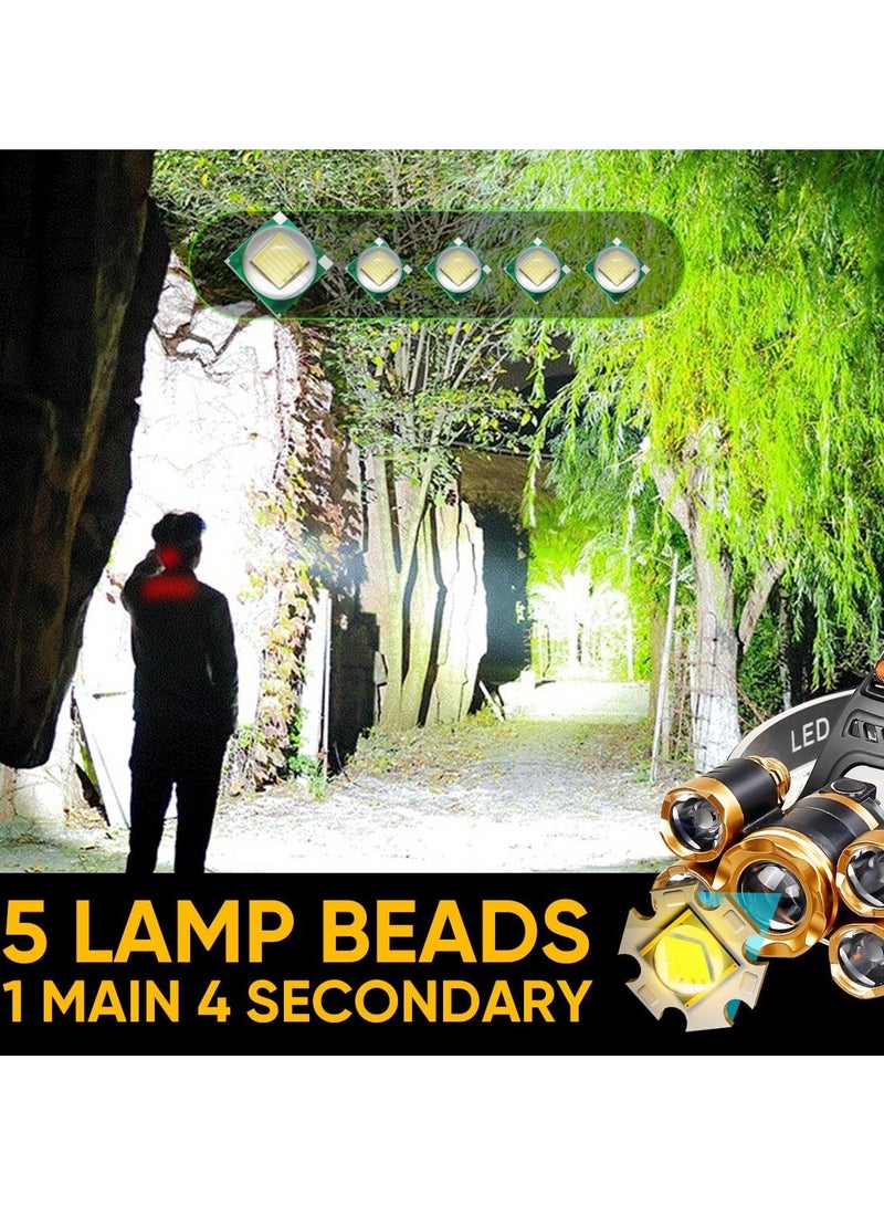 AROAQ مصباح رأس قابل لإعادة الشحن عبر USB 12000 لومن LED فائق السطوع، مصباح رأس مقاوم للماء بأربعة أوضاع، أفضل مصابيح رأس للبالغين، مصباح رأس قابل للتكبير للتخييم وصيد الأسماك والجري والمشي في الطبيعة - Image 3