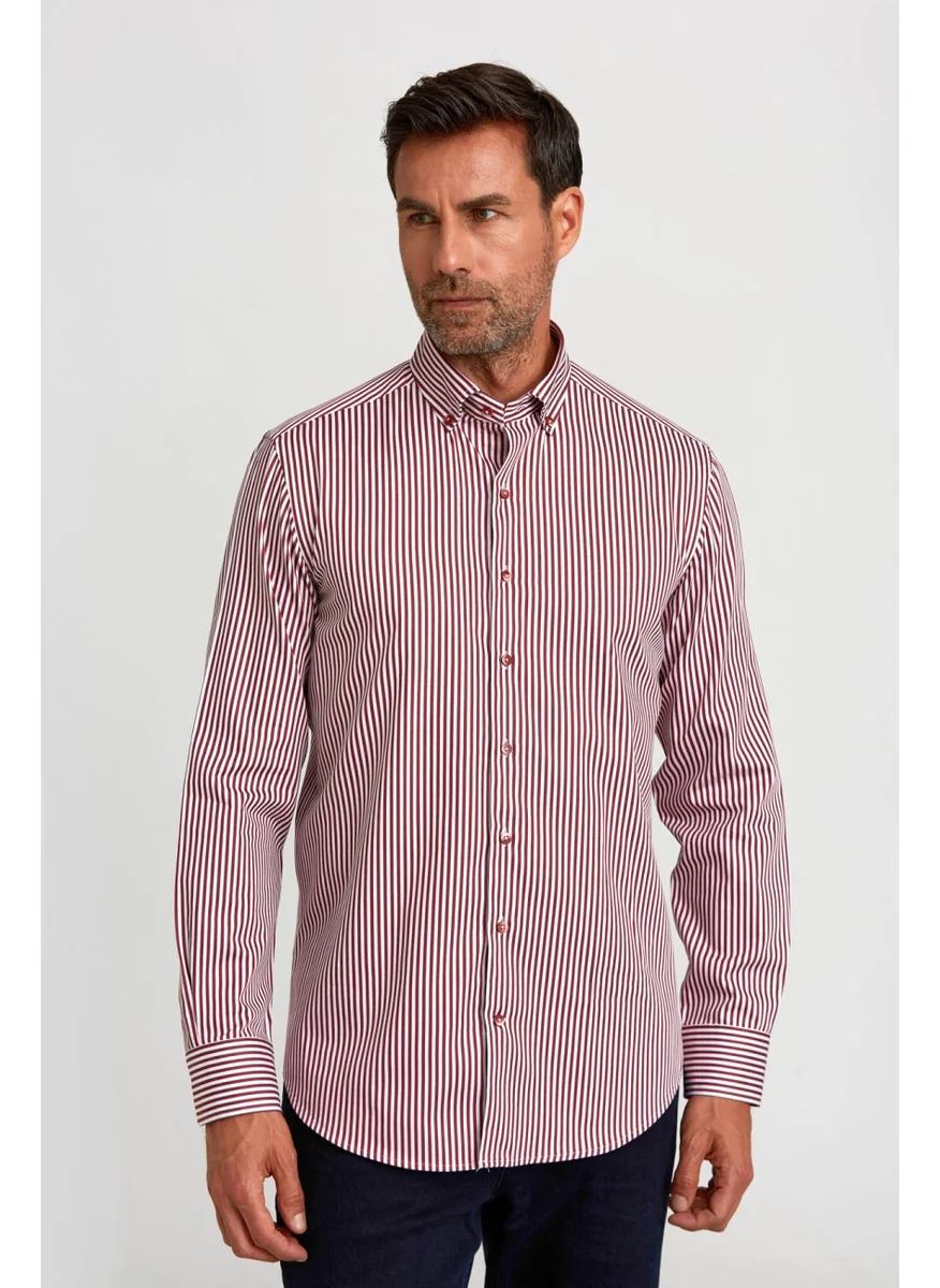 Bisse Sports Shirt Modern Fit Loose Sleeve Pasha Collar Buttoned King Mid Line Satin Pattern. B.z.  Claret red GMCZG0822300220_D25