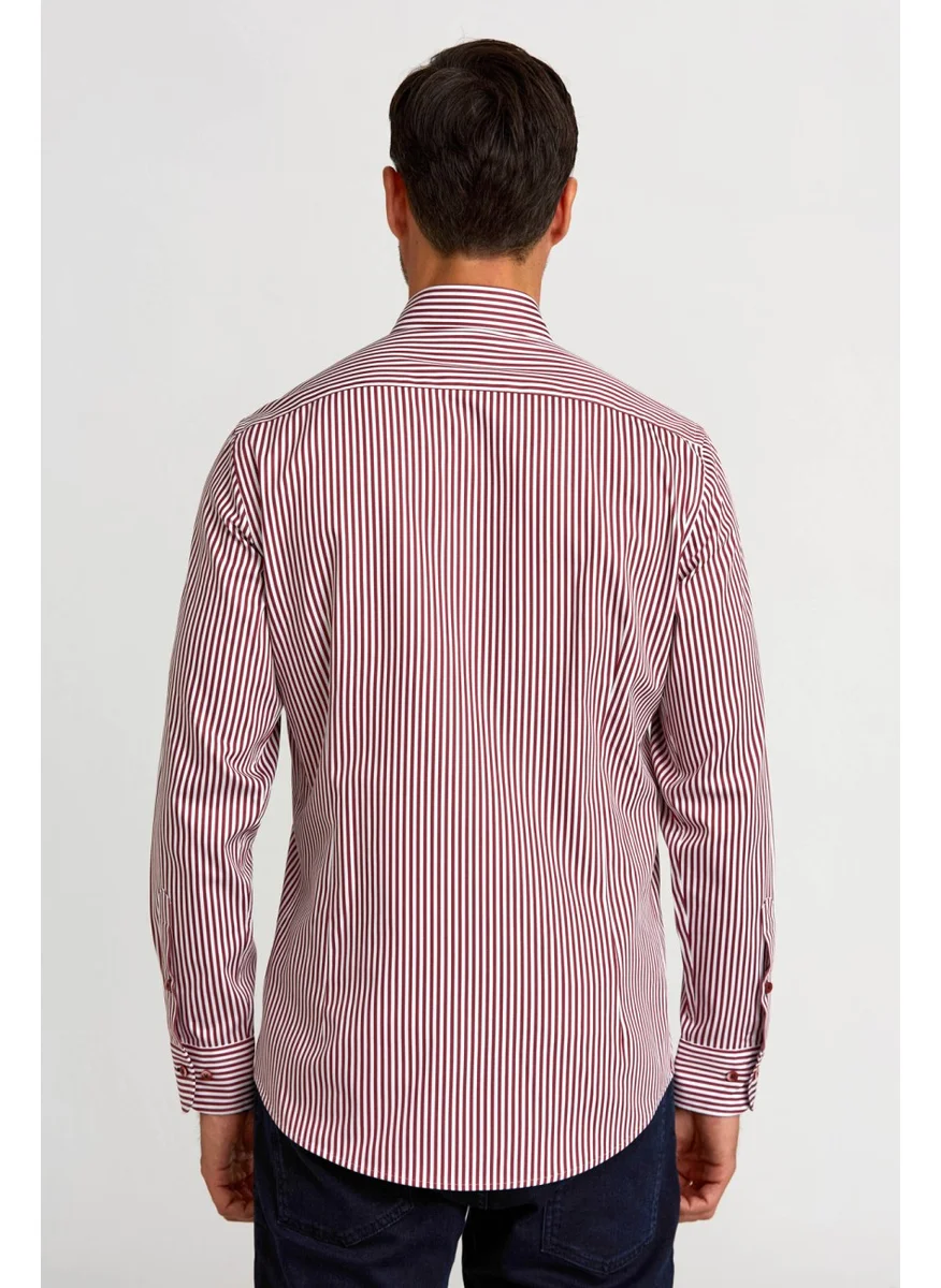 Bisse Sports Shirt Modern Fit Loose Sleeve Pasha Collar Buttoned King Mid Line Satin Pattern. B.z.  Claret red GMCZG0822300220_D25