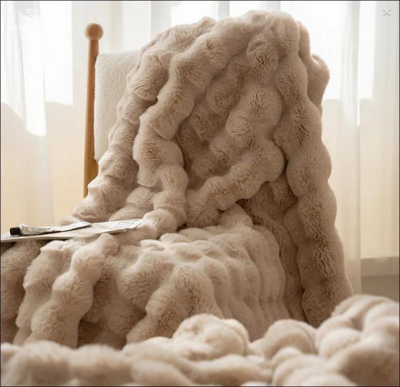 QUINTUS Faux Fur Rabbit Soft Blanket - Large Size - Brown/White/Pink - Image 1