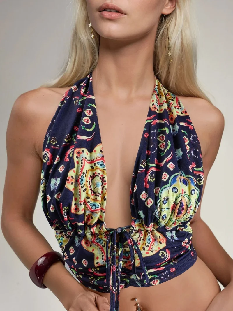 HICCUP  Patterned Ruched Crop Top for Women | Best Price UAE