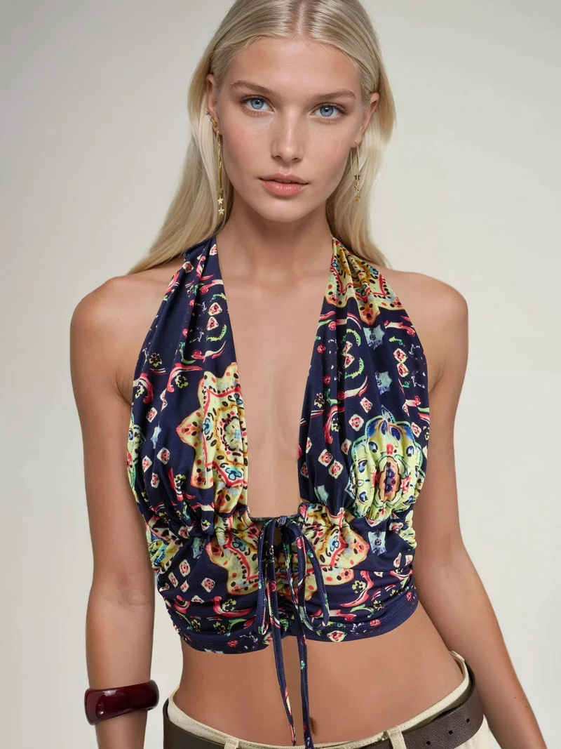 HICCUP  Patterned Ruched Crop Top for Women | Best Price UAE