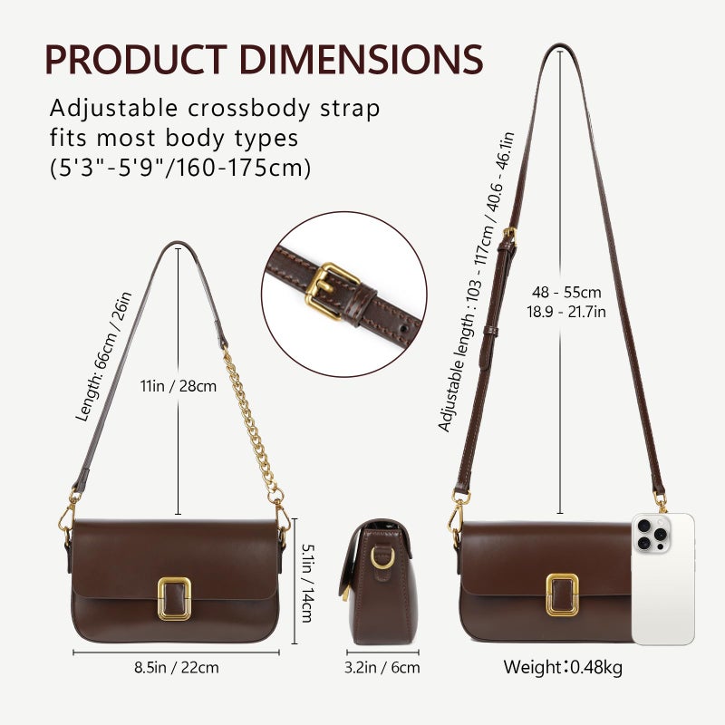 MoreFarther Leather Should Bags for Women, Leather Crossbody Purse with Removable Adjustable Strap (Coffee) - Image 3