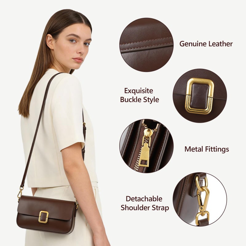 MoreFarther Leather Should Bags for Women, Leather Crossbody Purse with Removable Adjustable Strap (Coffee) - Image 4