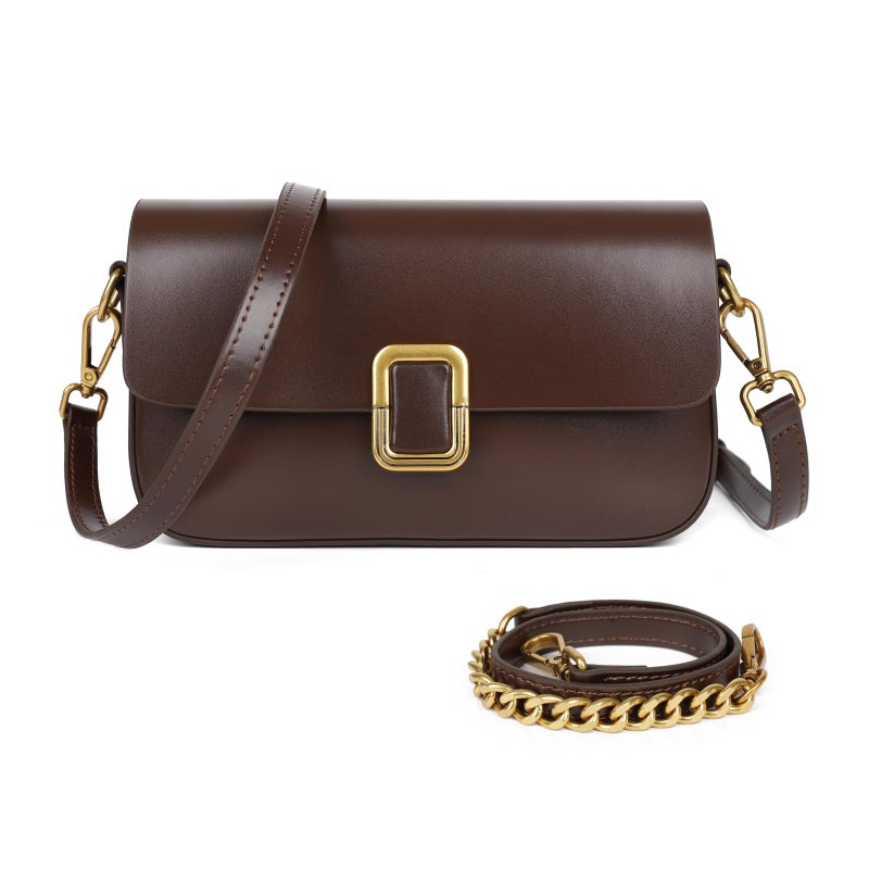 MoreFarther Leather Should Bags for Women, Leather Crossbody Purse with Removable Adjustable Strap (Coffee) - Image 1