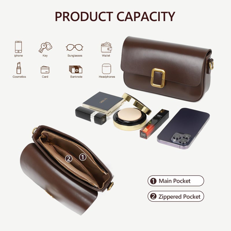 MoreFarther Leather Should Bags for Women, Leather Crossbody Purse with Removable Adjustable Strap (Coffee) - Image 5