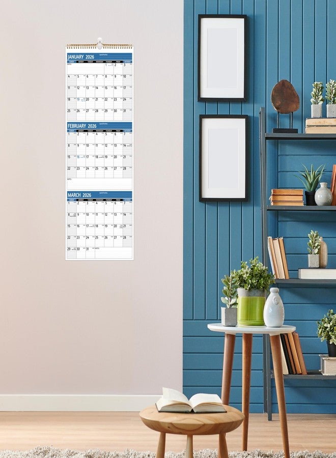 BowCuk 2026 Wall Calendar - 3 Month Calendar 2026 Vertical, Jan 2026 - Dec 2026, 3 Month Wall Calendar 2026, 11 x 26 In Open, 2026 Calendar with Large Print, Holidays, Thick Paper, Priorities ＆ Notes, blue - Image 2