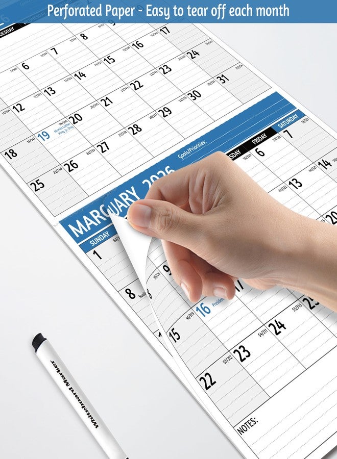BowCuk 2026 Wall Calendar - 3 Month Calendar 2026 Vertical, Jan 2026 - Dec 2026, 3 Month Wall Calendar 2026, 11 x 26 In Open, 2026 Calendar with Large Print, Holidays, Thick Paper, Priorities ＆ Notes, blue - Image 5