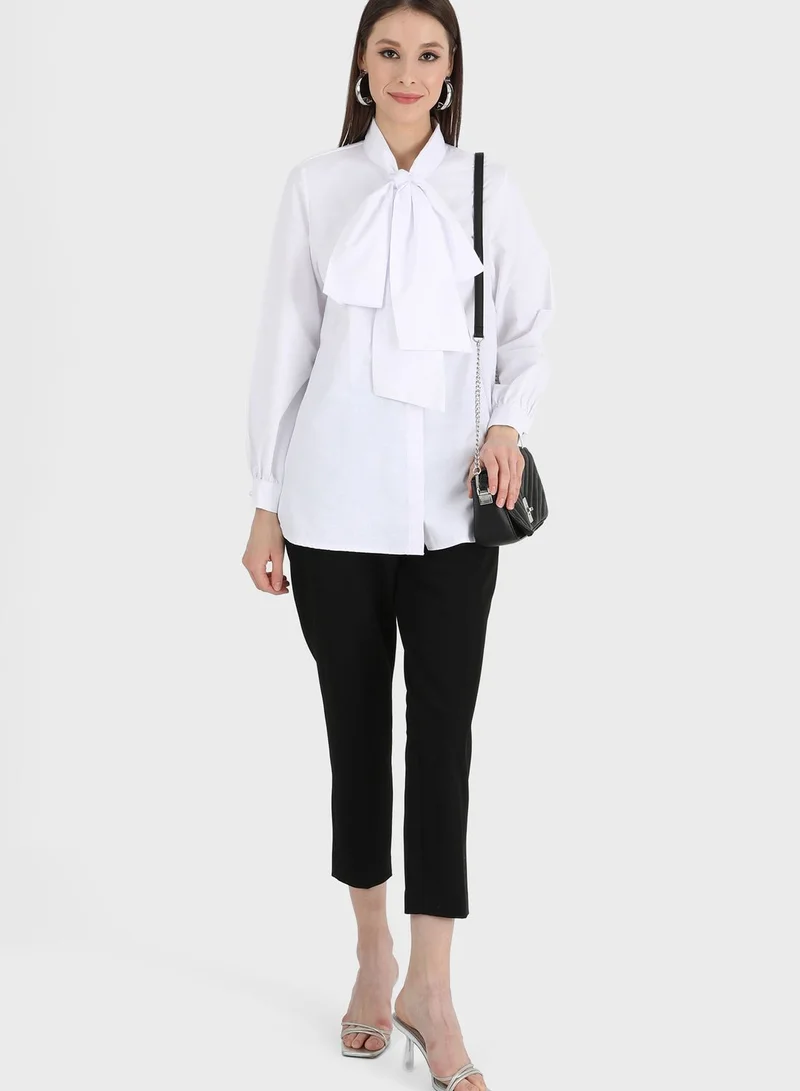 Refka by modanisa Crew Neck Tie Detail Top