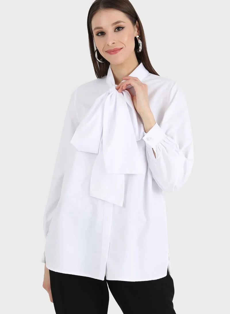 Refka by modanisa Crew Neck Tie Detail Top
