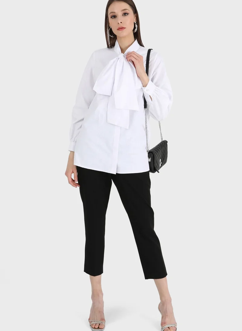 Refka by modanisa Crew Neck Tie Detail Top