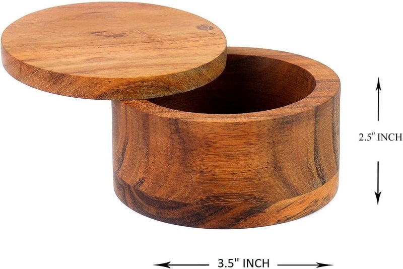Kaizen Casa Acacia Wood Salt or Spice Box with Swivel Cover perfect for keeping table salt, gourmet salts, herbs or favorite seasonings, close at hand on your countertop. - Image 3