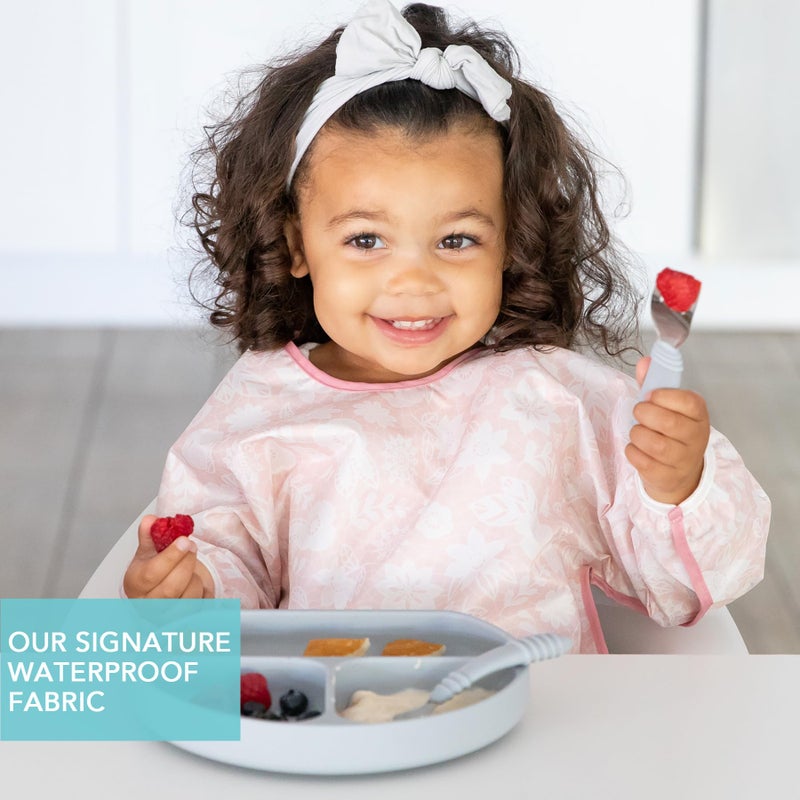 Bumkins Sleeved Bib for Girl or Boy, Baby and Toddler for 6-24 Mos, Essential Must Have for Eating, Feeding, Baby Led Weaning Supplies, Long Sleeve Mess Saving Food Catcher, Soft Fabric, Lace Pink - Image 3