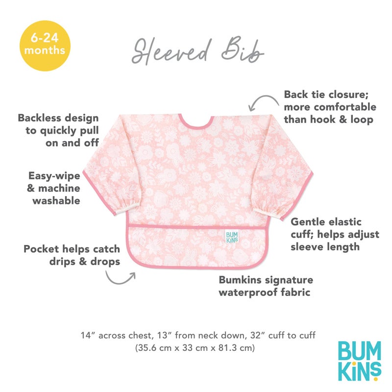 Bumkins Sleeved Bib for Girl or Boy, Baby and Toddler for 6-24 Mos, Essential Must Have for Eating, Feeding, Baby Led Weaning Supplies, Long Sleeve Mess Saving Food Catcher, Soft Fabric, Lace Pink - Image 5