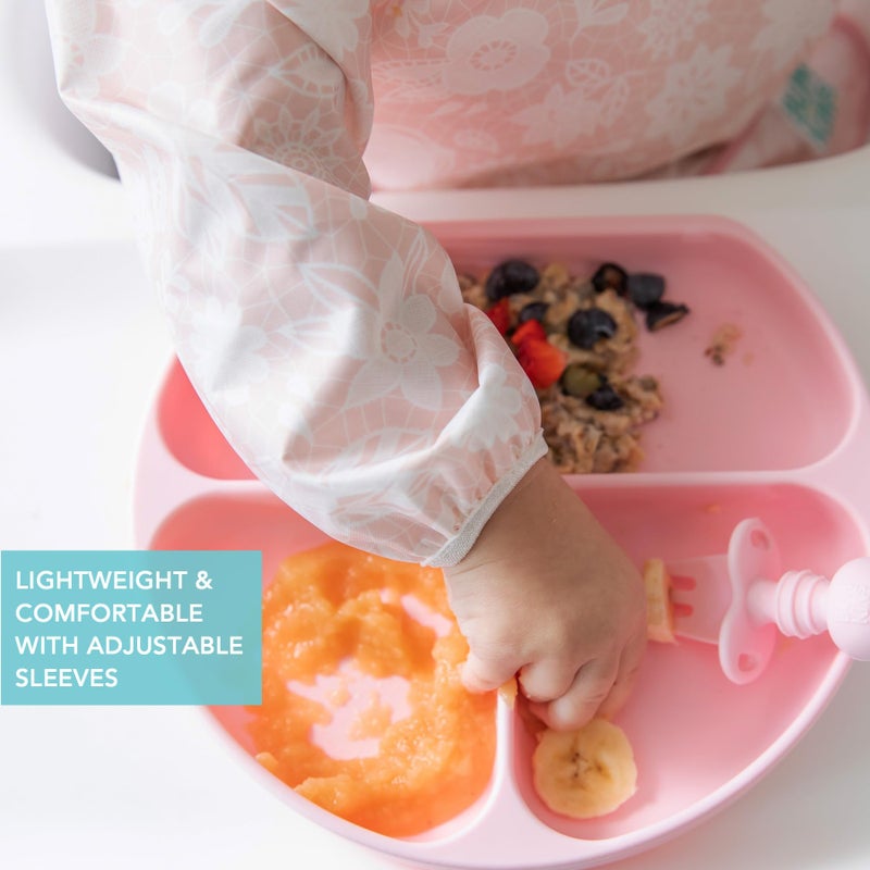 Bumkins Sleeved Bib for Girl or Boy, Baby and Toddler for 6-24 Mos, Essential Must Have for Eating, Feeding, Baby Led Weaning Supplies, Long Sleeve Mess Saving Food Catcher, Soft Fabric, Lace Pink - Image 4