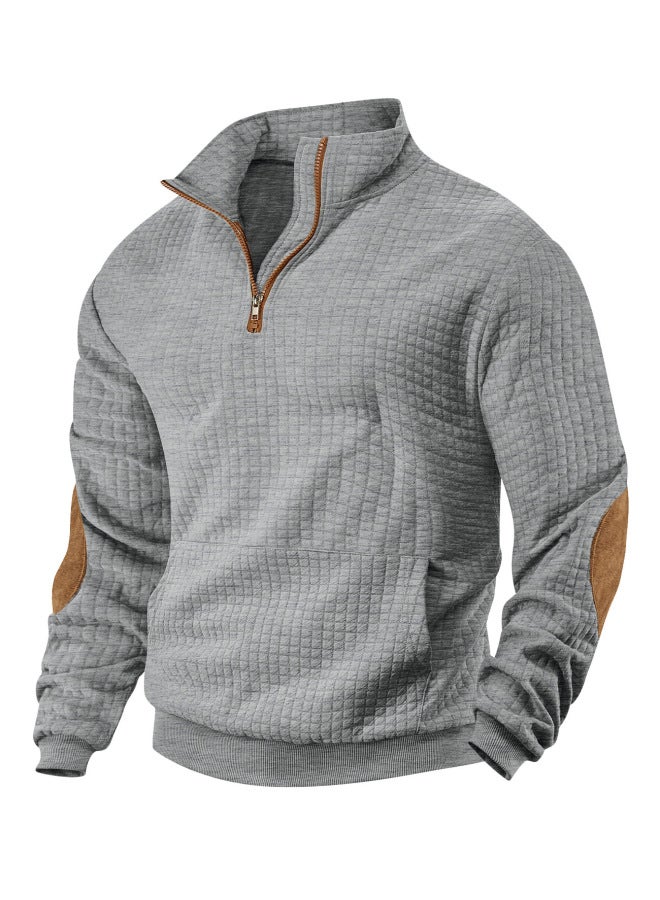 Tk Casual Sports Hoodie Jacquard Small Square Stand Collar Half Zipper Waffle Top For Men - Image 1