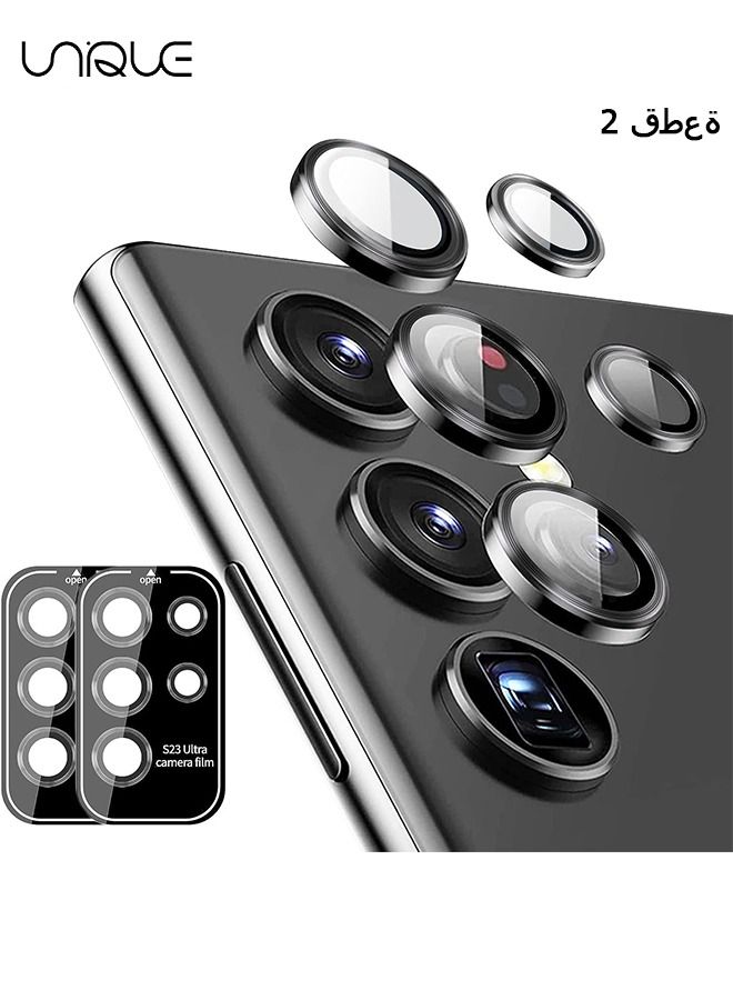 Unique [2 Pack] Compatible Samsung Galaxy S23 Ultra Camera Lens Protector, HD Tempered Glass Screen Protector, Case Friendly, Easy Installation, Scratch Resistant Cover Film - Black - Image 1