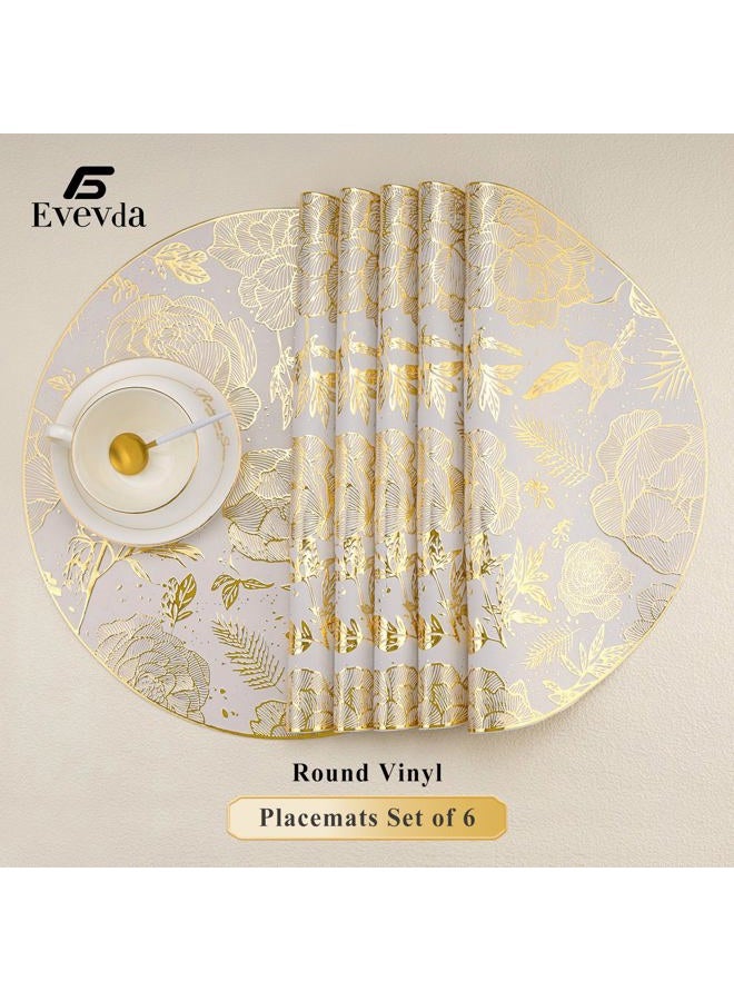 Evevda Gold Round Placemats 15 inch Metallic Pressed Vinyl Flower Dinner Table Mats for Holiday Wedding Centerpiece Kitchen Table Decoration - Image 5