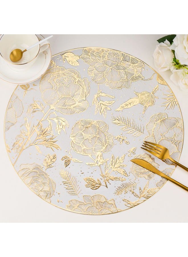 Evevda Gold Round Placemats 15 inch Metallic Pressed Vinyl Flower Dinner Table Mats for Holiday Wedding Centerpiece Kitchen Table Decoration - Image 1