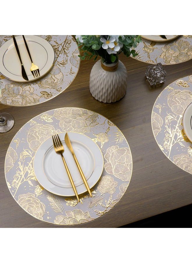 Evevda Gold Round Placemats 15 inch Metallic Pressed Vinyl Flower Dinner Table Mats for Holiday Wedding Centerpiece Kitchen Table Decoration - Image 2