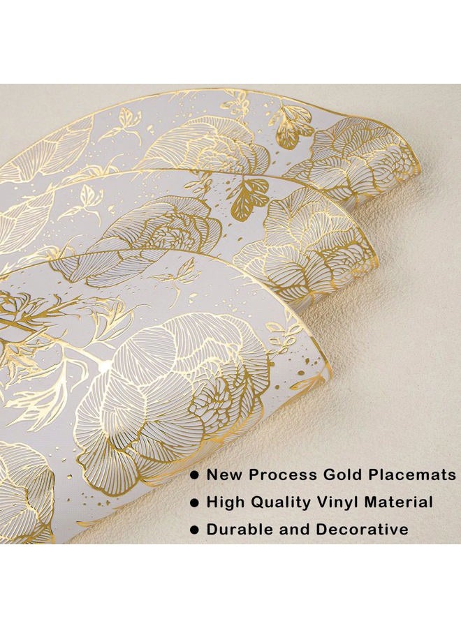 Evevda Gold Round Placemats 15 inch Metallic Pressed Vinyl Flower Dinner Table Mats for Holiday Wedding Centerpiece Kitchen Table Decoration - Image 3