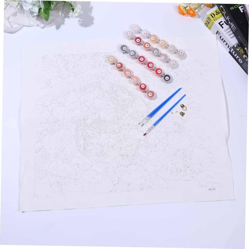 klarako Kit Decorative Decoration Painting Beige Picture Beginner Decor Paint DIY Canvas Home Pattern Craft Learner X Oil Double-fish Digital Children Wall Frameless by Crafts Adult - Image 4