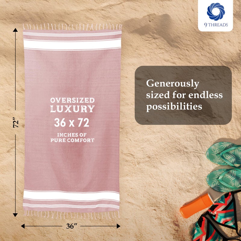 9Threads Cotton Turkish Beach Towel with Towels Oversized 36"x72" Pool Absorbent Extra Large Quick Dry Sand Travel Towel (Pink, 4 Pack) - Image 5
