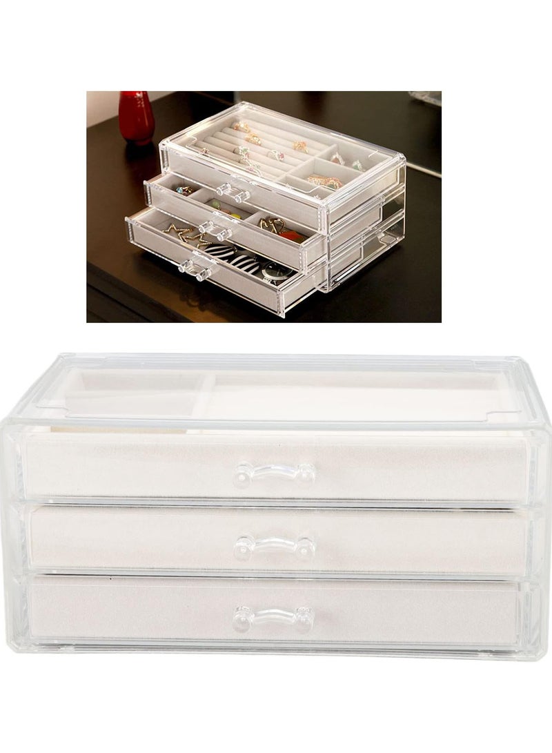 GGOOT Acrylic Jewelry Organizer Box, Jewelry Organizer Tray with 3 Drawers Clear Jewelry Organizer Container for Women Earring Rings Bangle Bracelet and Necklace Display Case - Image 4