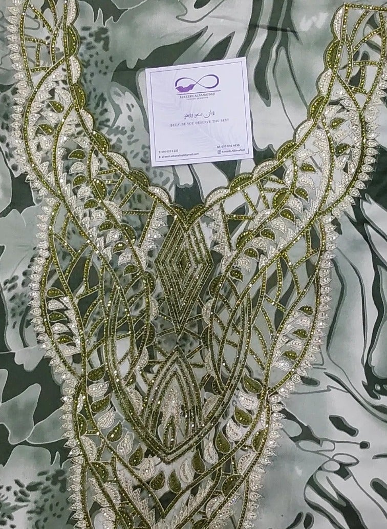 الريش البنفسجي  تطريز مخاوير خليجية  جلابية مطرزة من غير خياطة - Image 2