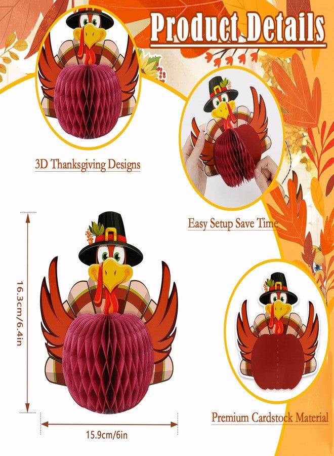 كونسيت مجموعة كونسايت من 6 قطع لتزيين طاولة عيد الشكر، زينة ورقية ثلاثية الأبعاد على شكل ديك رومي وقرع وقرص عسل لعيد الشكر، قطع مركزية لطاولة عيد الشكر وموسم الحصاد الخريفي للحفلات المنزلية - Image 2