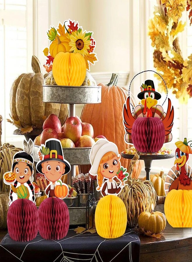 كونسيت مجموعة كونسايت من 6 قطع لتزيين طاولة عيد الشكر، زينة ورقية ثلاثية الأبعاد على شكل ديك رومي وقرع وقرص عسل لعيد الشكر، قطع مركزية لطاولة عيد الشكر وموسم الحصاد الخريفي للحفلات المنزلية - Image 3