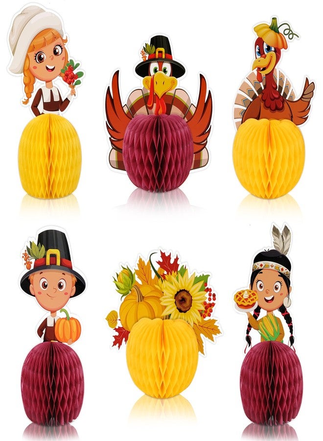 كونسيت مجموعة كونسايت من 6 قطع لتزيين طاولة عيد الشكر، زينة ورقية ثلاثية الأبعاد على شكل ديك رومي وقرع وقرص عسل لعيد الشكر، قطع مركزية لطاولة عيد الشكر وموسم الحصاد الخريفي للحفلات المنزلية - Image 1