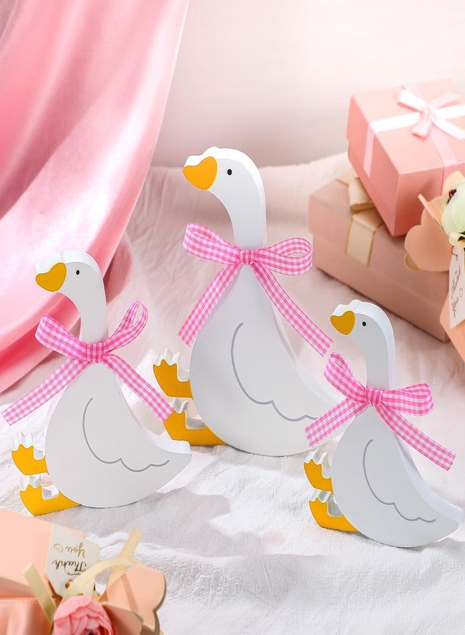 Yousoontic 3 Pcs Wooden Silly Goose Decorations, Cute Goose with Pink Bow, Funny Table Centerpiece for Baby Shower, 1st Birthday, Nursery, Tiered Tray, Desk & Shelf Decor, 5.9/4.9/4.3 Inch - Image 1
